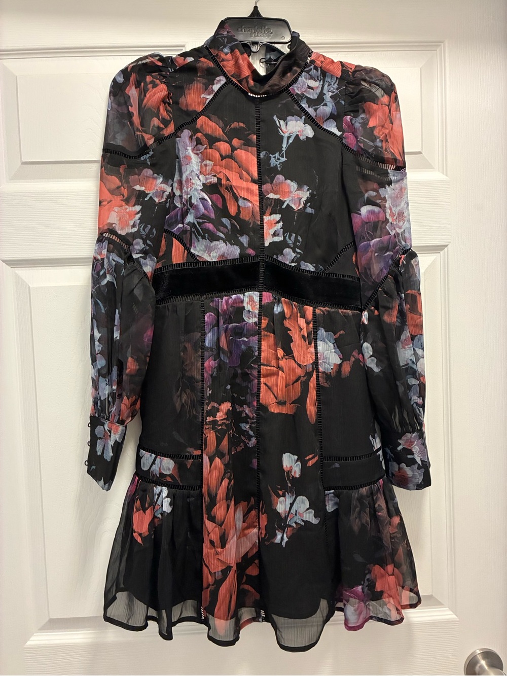 Black Floral Long-Sleeve Mini Dress